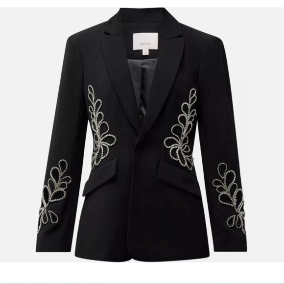 Cinq a Sept Cheyenne Rhinestone Paisley One-Button Blazer - Picture 3 of 13